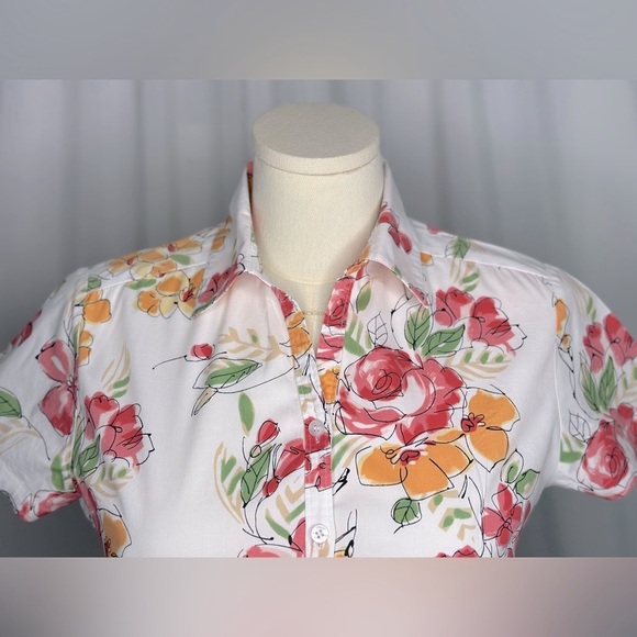 Karen Scott White Pink Short Sleeve Button Down Shirt (831) - Picture 5 of 10